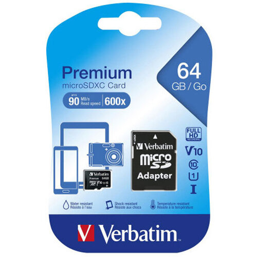 Verbatim Premium 64GB SDXC Micro Card with Adapter (Ref 44084) 