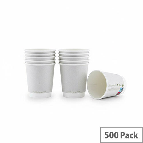 Compostable Double Wall Coffee Cups 8oz/250ml Pack of 500 Oyster White - Eco-Friendly Cups for Hot Drinks