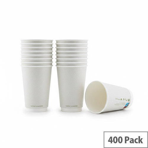 Compostable Double Wall Coffee Cups 16oz/450ml Pack of 400 Oyster White - Sustainable Eco Friendy Hot Drink Cups