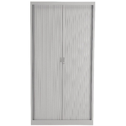Steel Open Tambour 1950 mm H x 1000 mm W x 450 mm D in Grey, Lockable Side Opening Shutter Doors, Includes 2 Shelves, 5 Year Guarantee