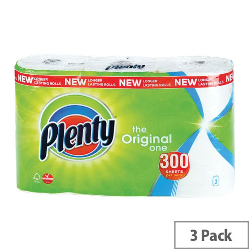 Plenty Pack of 3 Kitchen Paper Towels The Original One 100 Sheets Per Roll