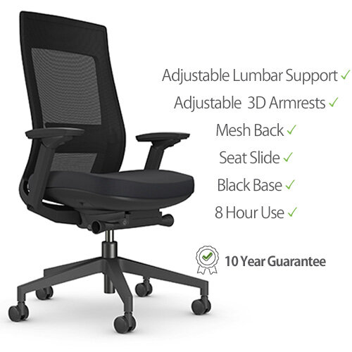 X22 Ergonomic Posture Office Chair with Mesh Back - Adjustable Lumbar Support - Seat Slide - Black