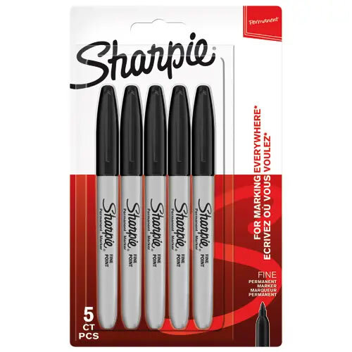 Sharpie Permanent Marker Fine Black Pack of 5