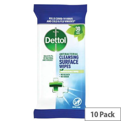 Dettol Pack of 10 Antibacterial Cleansing Wipes 30 Wipes 3151480