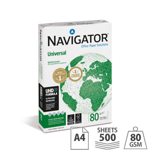 Navigator Universal Printer Paper - A4, 80gsm, White, Box of 500 Sheets