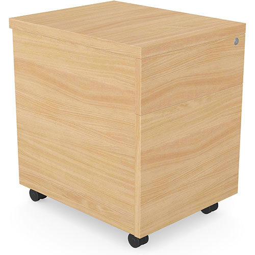 Surface Wooden Mobile Pedestal with 1 Stationary and 1 Filing Drawer - H546xW402xD500 - Beech