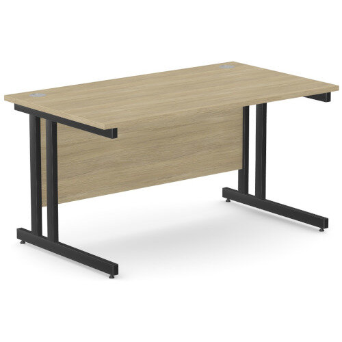 Office Desk Black Double Cantilever Twin Leg Straight Desk Width 1400mm Urban Oak Ashford