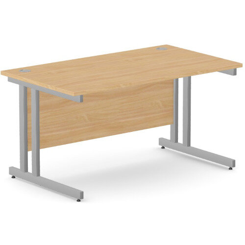 Office Desk Silver Double Cantilever Twin Leg Straight Desk Width 1400mm Beech Ashford