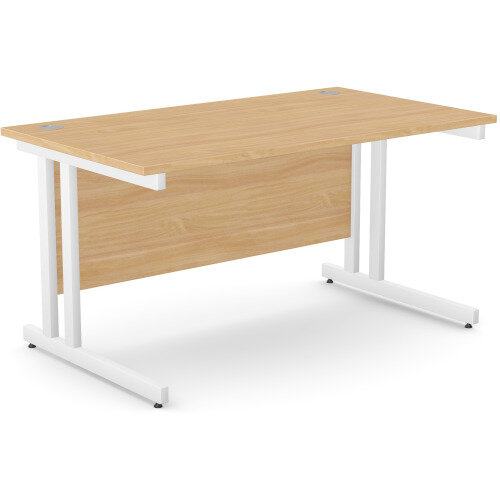 Office Desk White Double Cantilever Twin Leg Straight Desk Width 1400mm Beech Ashford