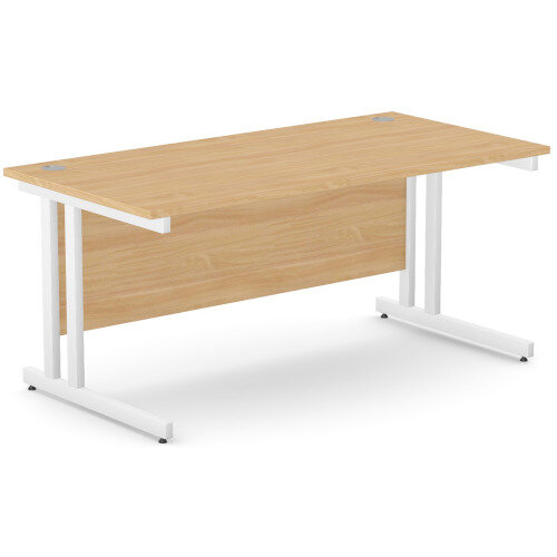 Office Desk White Double Cantilever Twin Leg Straight Desk Width 1600mm Beech Ashford