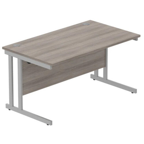 Core Office Rectangular Desk 1400mmX800mm Alaskan Grey Oak With Double Cantilever Silver Frame 