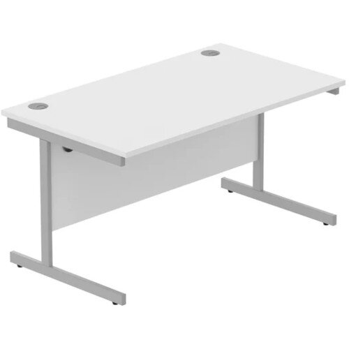 Core Office Rectangular Desk 1400mmX800mm Arctic White With Single Cantilever Silver Frame 