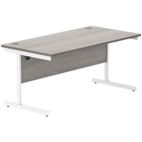 Core Office Rectangular Desk 1600mmX800mm Alaskan Grey Oak With Single Cantilever White Frame 