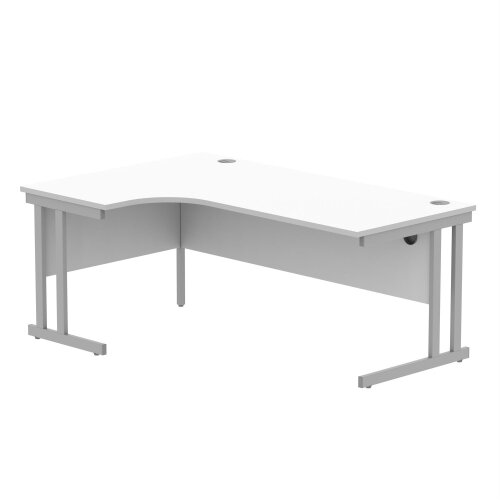 Core Left Hand Corner Office Desk - W1800xD1200xH730mm - Arctic White - Double Cantilever Silver Frame