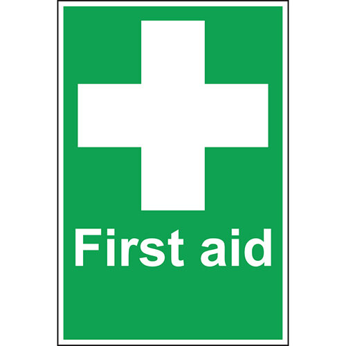 First Aid Sign with White Cross Sign Rigid 20 x 30cm