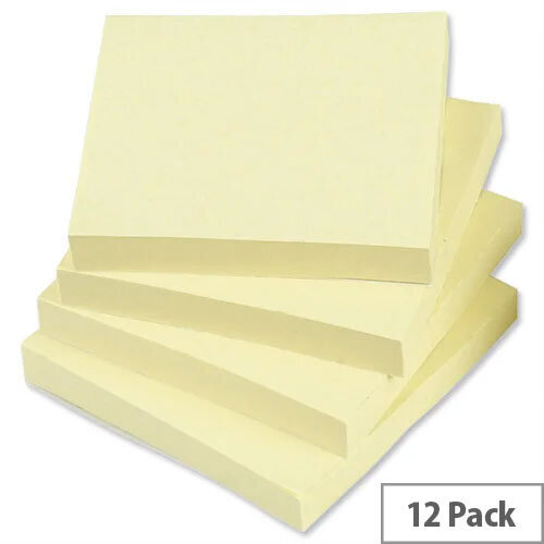 5 Star Sticky Notes Yellow – 76x76mm, 12 Pack of 100-Sheet Pads