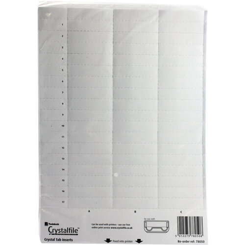 Rexel Crystalfile Suspension File Tab Inserts - White,  78050 Pack of 50