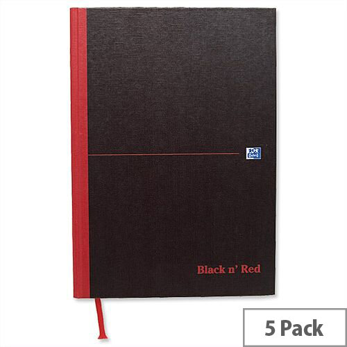 Black n Red A4 Plain Book H64068 Casebound 192 Pages Pack 5