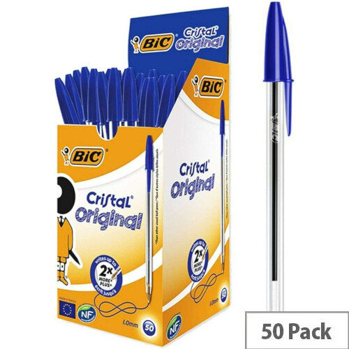 Bic Cristal Blue Medium Ballpoint Pens Clear Barrel Pack of 50 837360