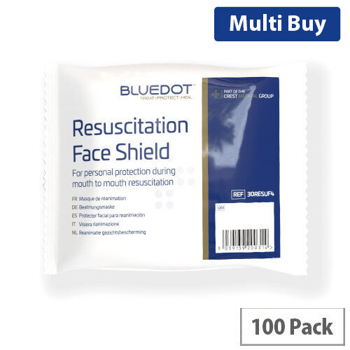 Blue Dot Resuscitation Flat Face Shield - Pack of 100, Emergency CPR Aid 30RESUF4