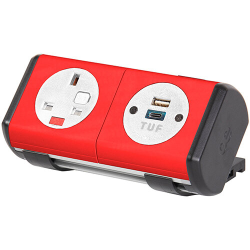 Hubble Clip-on Power Module 1 x UK Socket, 1 x TUF (A&C connectors) USB Charger - Red