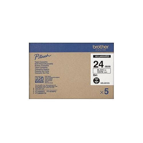 Brother HG251V5 High Grade Label Tape 24mm Black on White 5 Pack Brother HG251V5 High Grade Label Tape 24mm Black on White 5 Pack