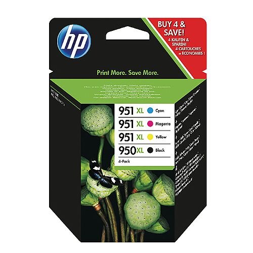 HP Original 950XL/951XL Multi-Pack High Yield Ink Cartridges (Pack 4) – Black, Cyan, Magenta and Yellow, Black 2,30 Page Yield, Cyan/Magenta/Yellow 1,500 Page Yield Each, Eco-Friendly & Works With Officejet Printers (C2P43AE)