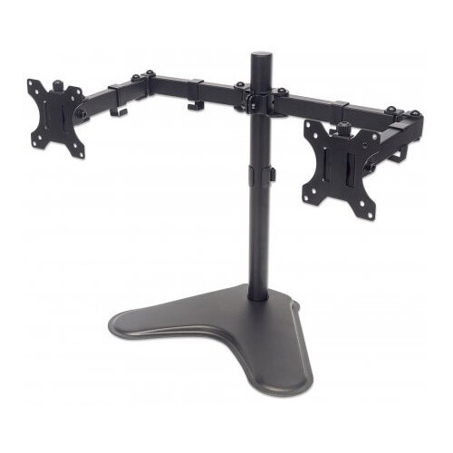 Manhattan TV & Monitor Mount, Desk, Double-Link Arms, 2 screens, Screen Sizes: 10-27 Inches, Black, Stand Assembly, Dual Screen, VESA 75x75 to 100x100mm, Max 8kg (each), Lifetime Warranty, Freestanding, 8 kg, 33 cm (13 Inches), 81.3 cm (32 Inches), 100 x 