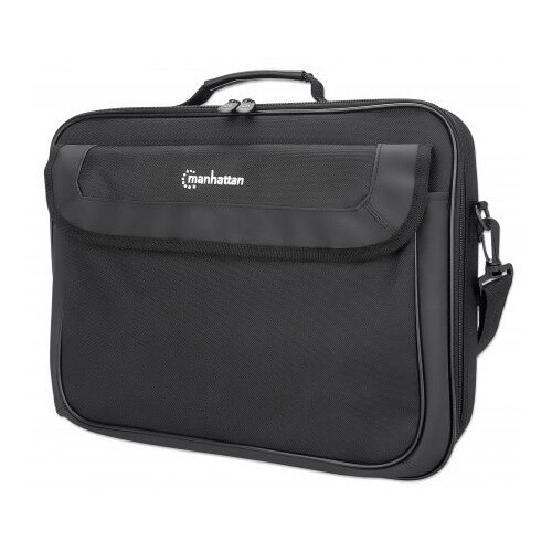 Manhattan Cambridge Laptop Bag 15.6 Inches, Clamshell Design, Accessories Pocket, Document Compartment on Back, Shoulder Strap (removable), Equivalent to Targus TAR300, Notebook Case, Black, Three Year Warranty, Messenger case, 39.6 cm (15.6 Inches), Shou