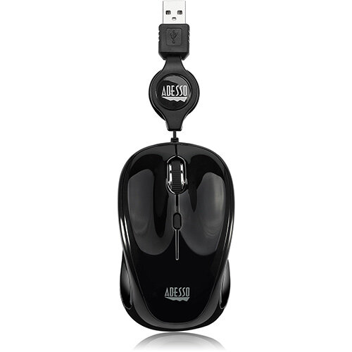 Adesso iMouse S8B - USB Illuminated Retractable Mini Mouse, Ambidextrous, Optical, USB Type-A, 1600 DPI, Black