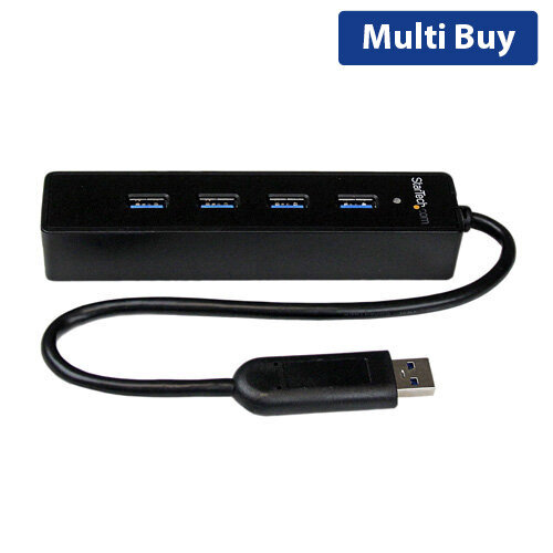 StarTech.com 4 Port Portable SuperSpeed USB 3.0 Hub with Built-in Cable, USB 3.2 Gen 1 (3.1 Gen 1) Type-A, USB 3.2 Gen 1 (3.1 Gen 1) Type-A, 5000 Mbit/s, Black, Plastic, Power