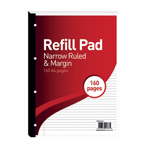 Hamelin 6mm Ruled/Margin Refill Pad A4 80 Sheet Pack of 5 400127710