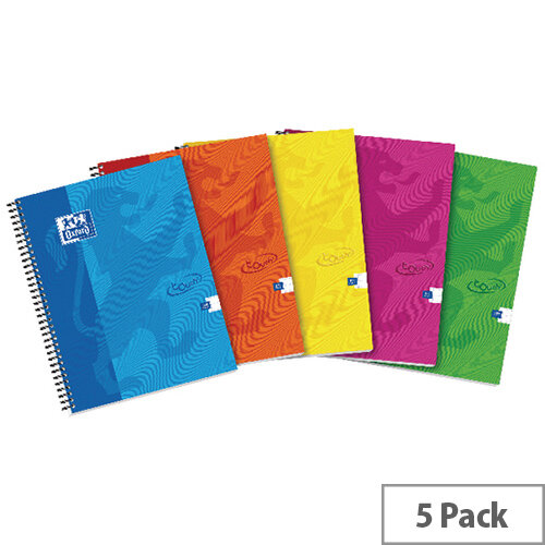 Oxford Touch A4 Wirebound Hardback Notebook Assorted Pack of 5 400109986