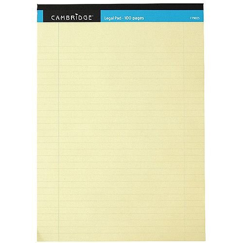 Cambridge Legal Memo A4 Pad 100 Pages Ruled with Margin Yellow 100080179