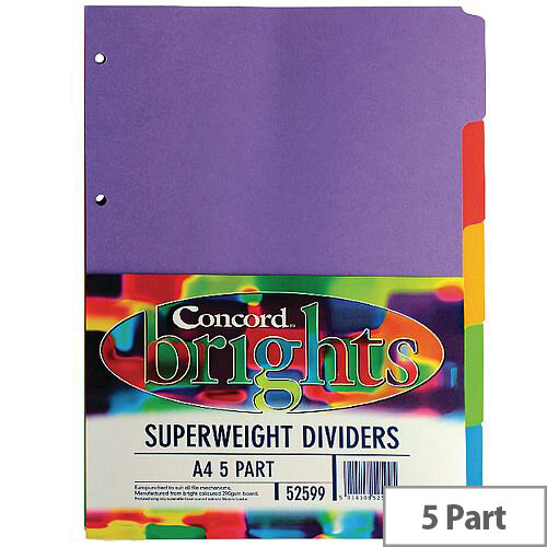 Concord Bright A4 Divider Heavy-weight 5-Part Assorted 52599/525 Concord Bright A4 Divider Heavy-weight 5-Part Assorted 52599/525