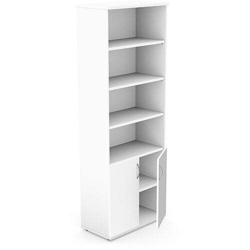 Tall Cupboard Part-Open Lockable Bottom Doors & Adjustable Shelves W800xD420xH2210mm 18mm Panel White  - Universal Storage Can Be Used Alone Or Accompany The Switch Komo or Ashford Ranges