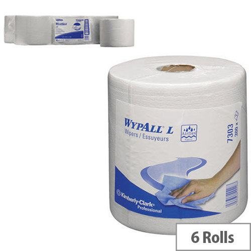 Kimberly-Clark Wypall L20 Wipers Centrefeed Tissues Refill Dispenser Paper Cleaning Rolls White (Pack of 6) 7303