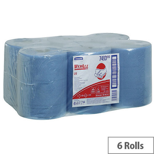 Kimberly-Clark Wypall L10 Wipers Tissues Refill Paper Rolls Rolls 525 Sheets per Roll Centrefeed Blue Rolls (Pack of 6) 7493 Kimberly-Clark Wypall L10 Wipers Tissues Refill Paper Rolls Rolls 525 Sheets per Roll Centrefeed Blue Rolls (Pack of 6) 7493