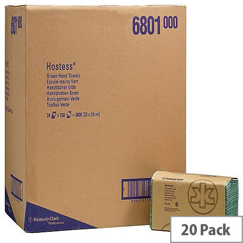 Kimberly Clark Hostess Hand Towels Z Fold Green 180 Towels Per Sleeve 20 Sleeves (3600 Sheets) 6801