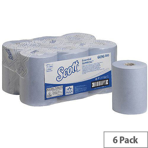 Scott Essential Slimroll 1 Ply Blue Paper Hand Towel Rolls 190m Long (6 Rolls) 6696