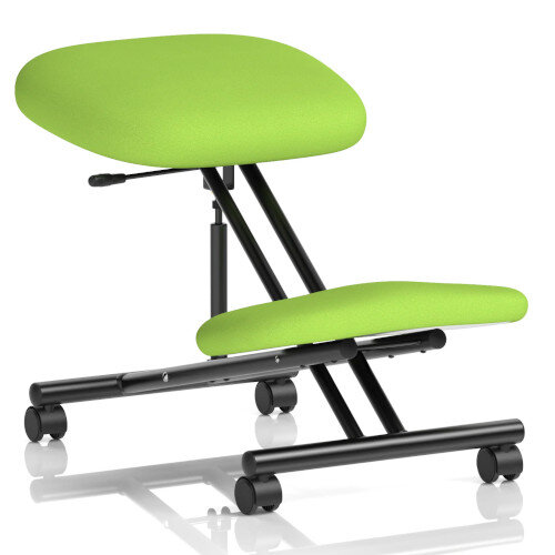 Ergonomic Posture Kneeling Chair Stool On Castors Seat Height Adjustment Black Frame & Myrrh Green Fabric Seat