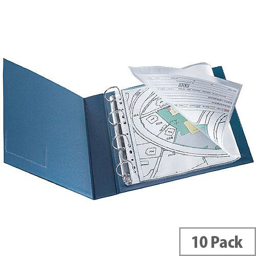 Q-Connect Punched Pocket Polypropylene A3 Folding to A4 Glossy Top-Opening 80 Micron Pack of 10 KF00715