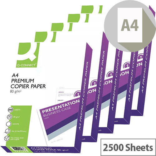 Q-Connect Premium Copier And Laser Paper A4 80gsm White 2500 Sheets