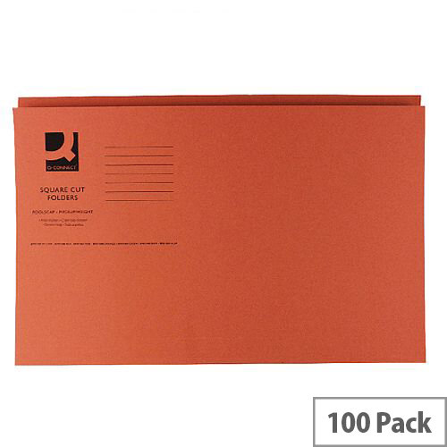 Q-Connect Orange Square Cut Folder Medium Weight 250gsm Foolscap Pack of 100