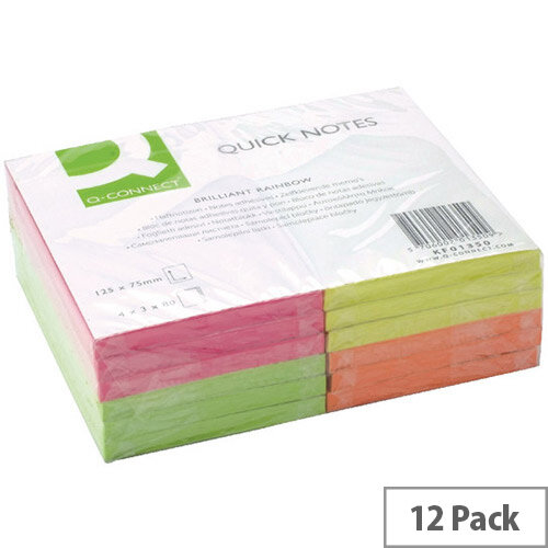 Q-Connect Quick Note Repositionable Pad 125x75mm Assorted Neon Q-Connect Quick Note Repositionable Pad 125x75mm Assorted Neon