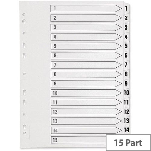 Index A4 Multi-Punched 1-15 Polypropylene White Q-Connect KF01355