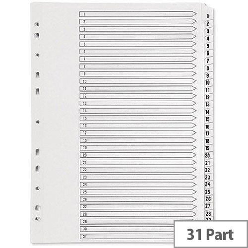 Index A4 Multi-Punched 1-31 Polypropylene White Q-Connect KF01357 Index A4 Multi-Punched 1-31 Polypropylene White Q-Connect KF01357