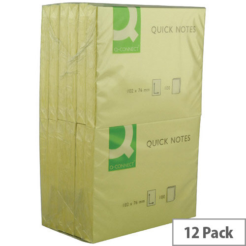 Q-Connect Quick Note Repositionable Pad 75x100mm Yellow pack 12 Q-Connect Quick Note Repositionable Pad 75x100mm Yellow pack 12