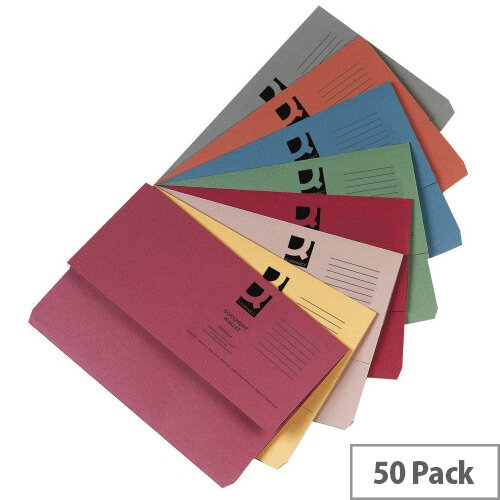 Document Wallets Half Flap Foolscap Assorted Colours Pack 50 Q-Connect