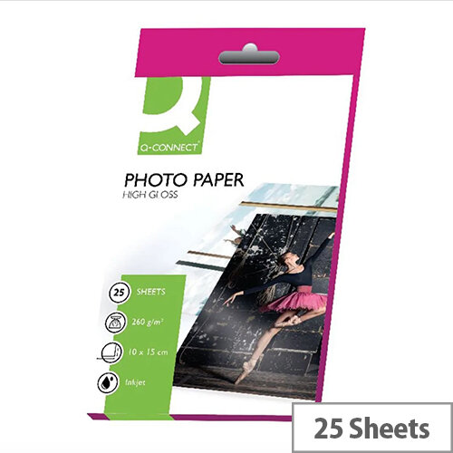 Q-Connect Photo Paper High Gloss 100x150mm 260gsm (Pack of 25) Q-Connect Photo Paper High Gloss 100x150mm 260gsm (Pack of 25)